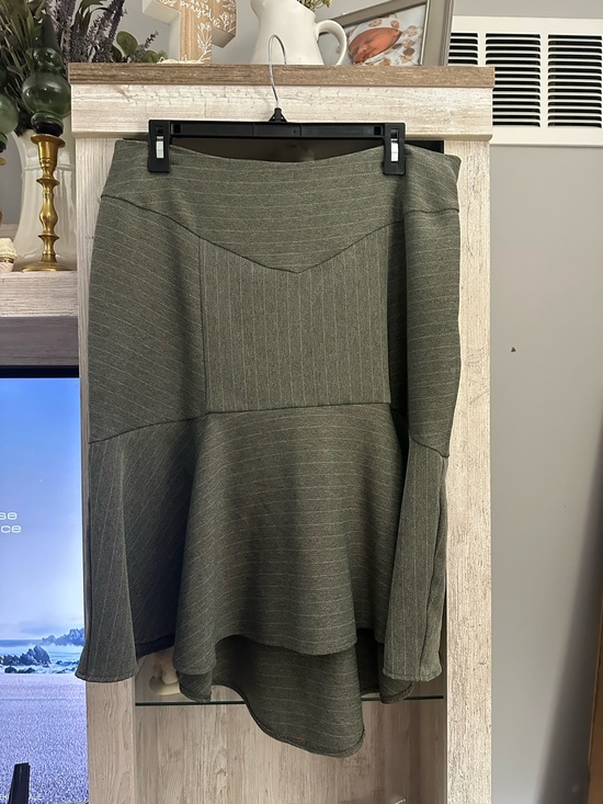 Apostrophe Dresses & Skirts - Apostrophe Olive Pinstripe High-Low Flared Skirt